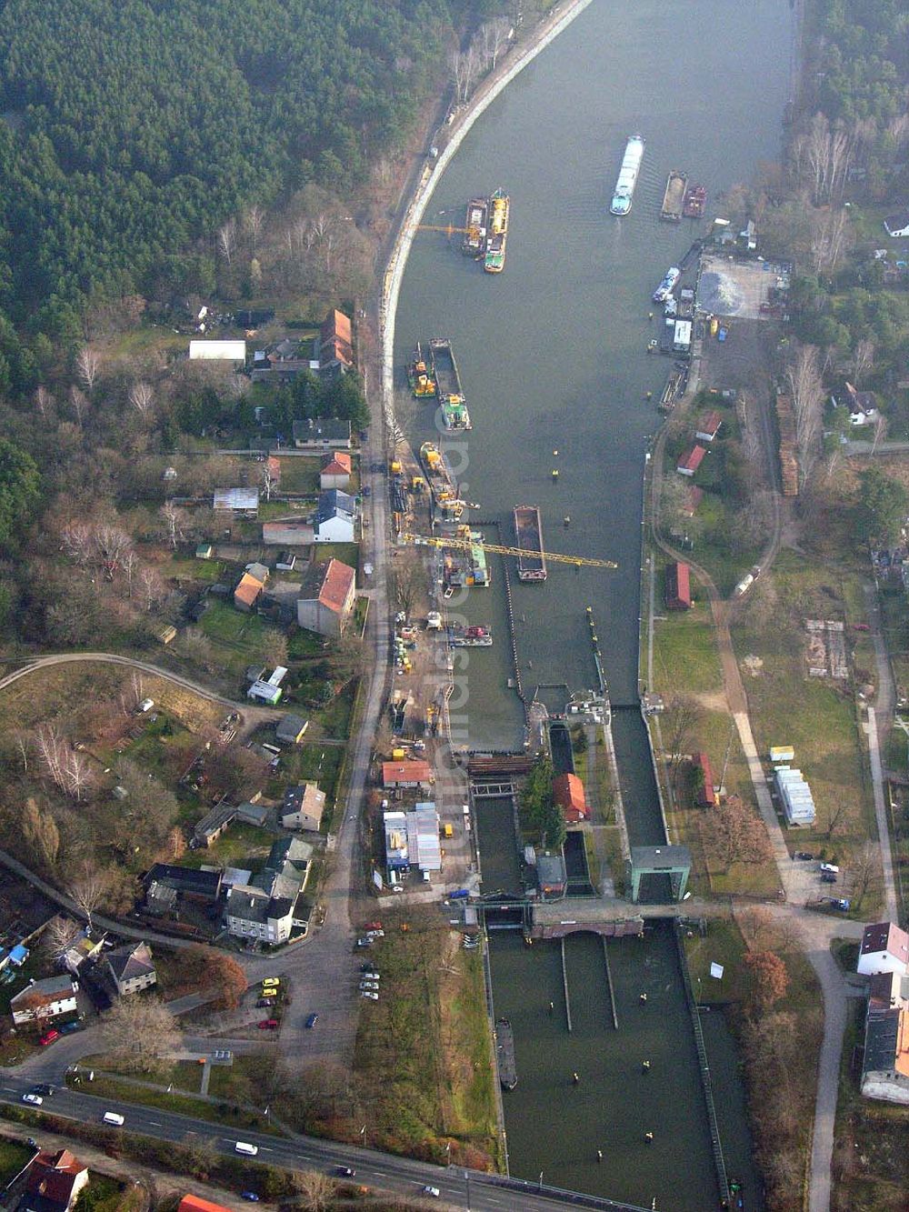 Wernsdorf von oben - Ausbau der Wernsdorfer Schleuse am Oder-Spree-Kanal