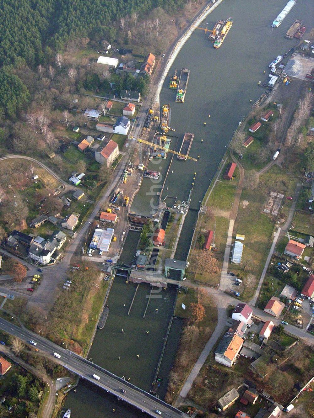 Wernsdorf aus der Vogelperspektive: Ausbau der Wernsdorfer Schleuse am Oder-Spree-Kanal