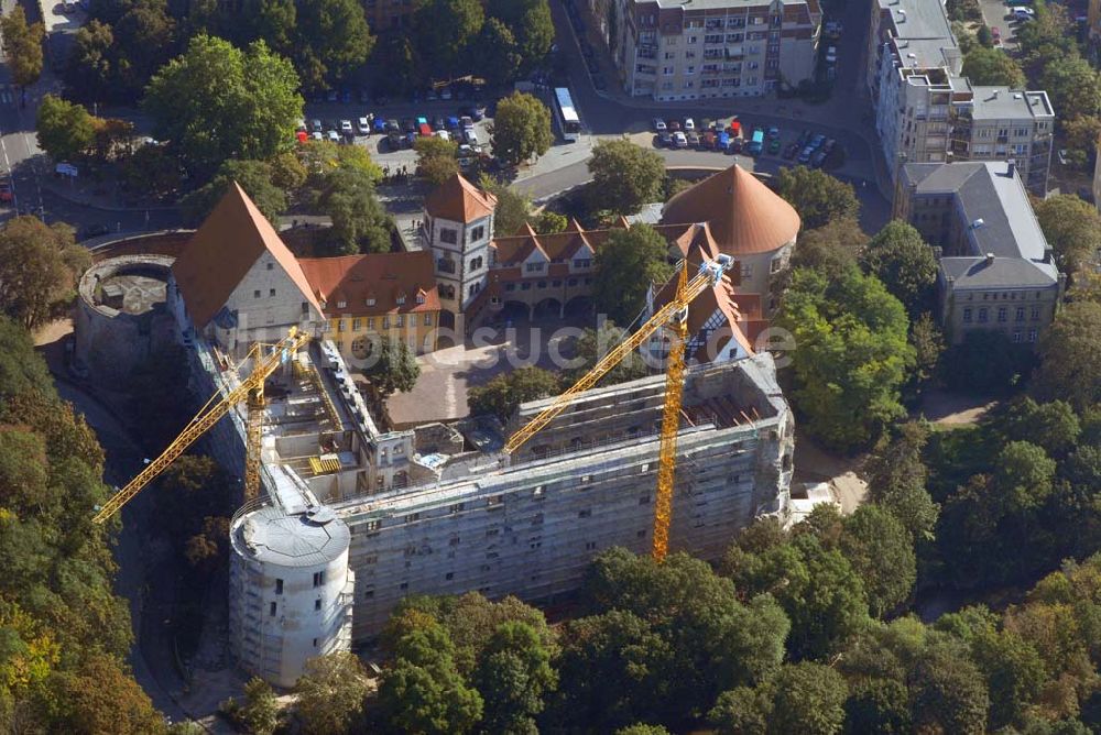 Halle von oben - Ausbau der Westruine an der Moritzburg in Halle