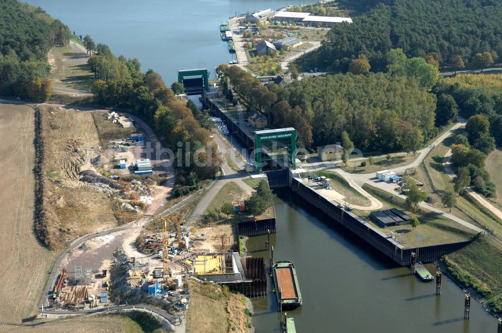 Niegripp von oben - Ausbauarbeiten an der Schleuse Niegripp am Elbe-Havel-Kanal