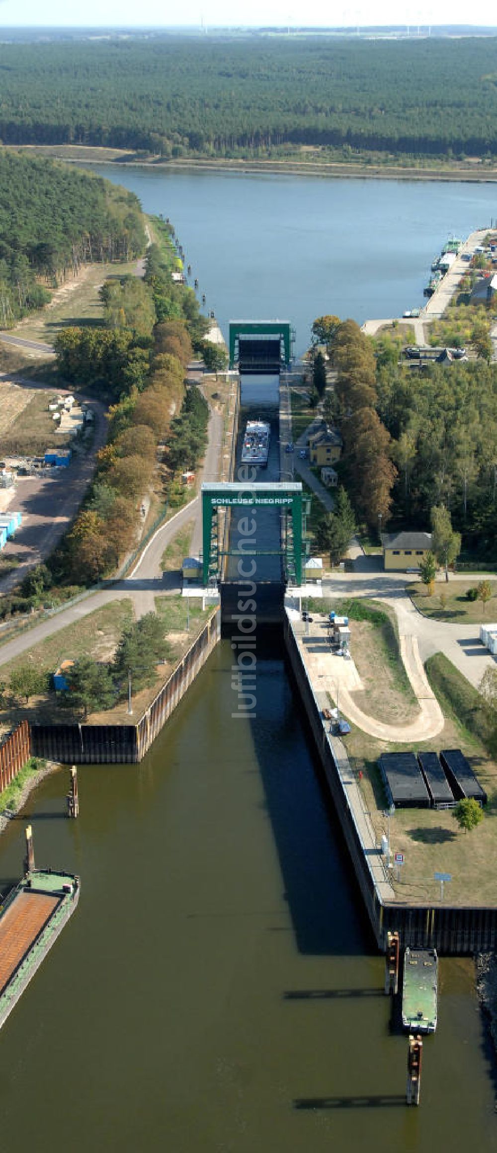 Luftbild Niegripp - Ausbauarbeiten an der Schleuse Niegripp am Elbe-Havel-Kanal