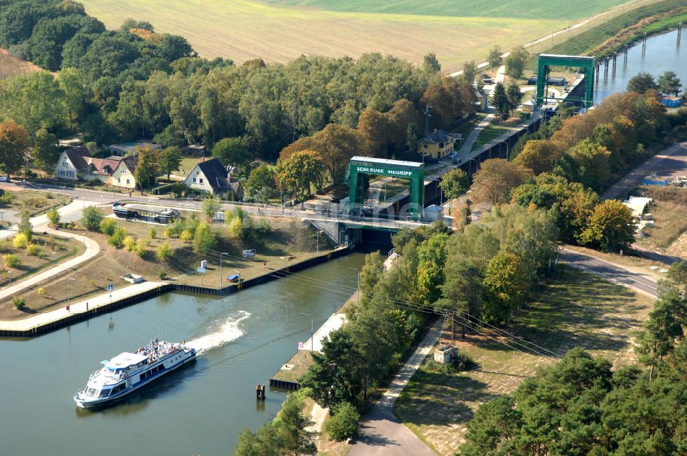 Luftaufnahme Niegripp - Ausbauarbeiten an der Schleuse Niegripp am Elbe-Havel-Kanal