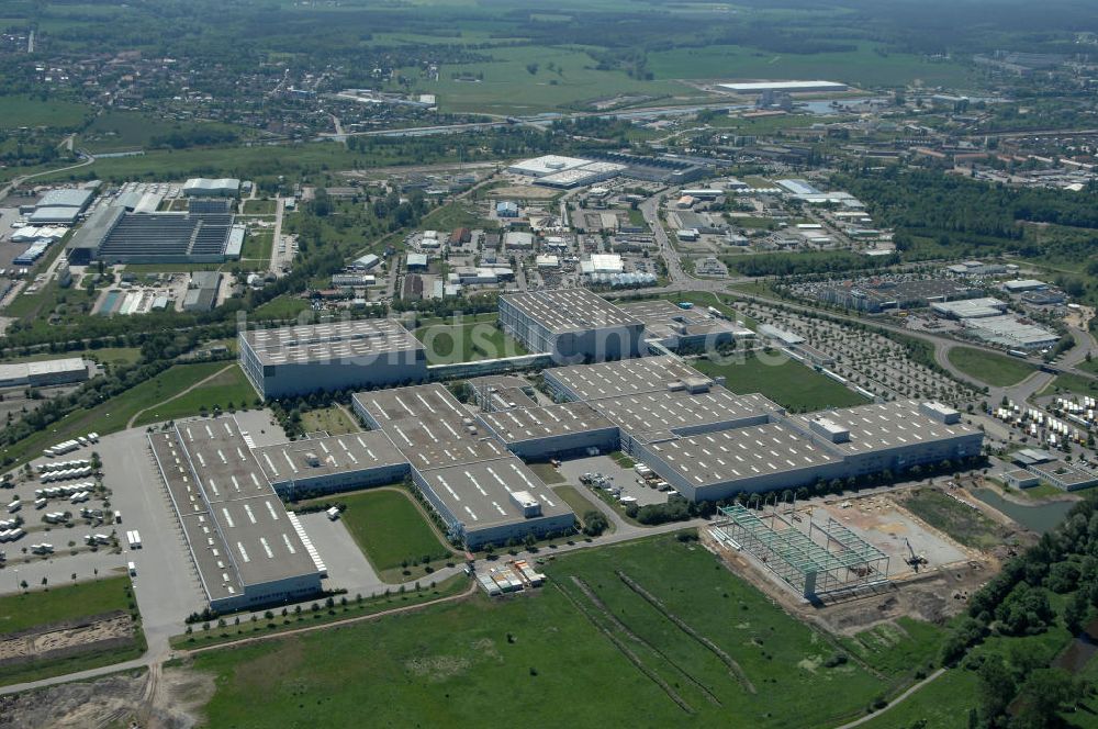 Haldensleben von oben - Ausbauarbeiten am Warenverteil- und Logistikzentrum in Haldensleben