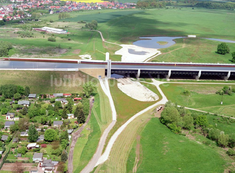 Hohenwarthe / Sachsen-Anhalt von oben - Ausgleichs- und Ersatzmaßnahmen an der Trogbrücke des Elbe-Havel-Kanales am Wasserstraßenkreuz Magdeburg / Elbe-Havel-Kanal