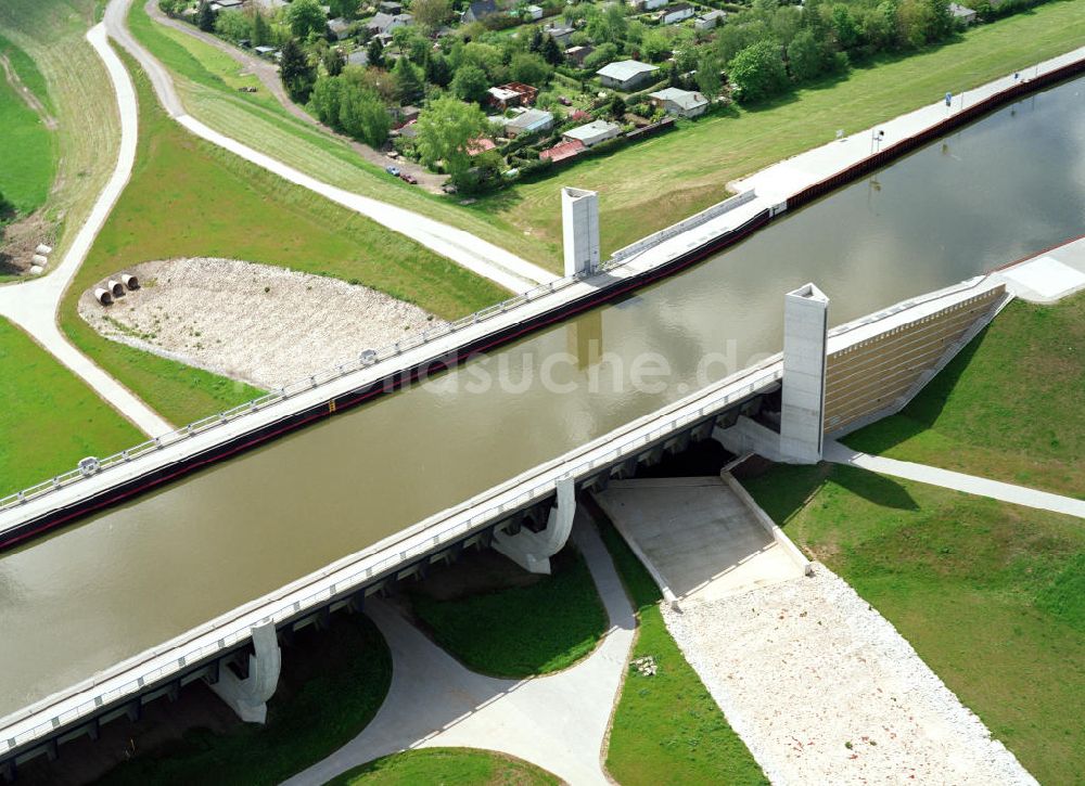 Luftaufnahme Hohenwarthe / Sachsen-Anhalt - Ausgleichs- und Ersatzmaßnahmen an der Trogbrücke des Elbe-Havel-Kanales am Wasserstraßenkreuz Magdeburg / Elbe-Havel-Kanal