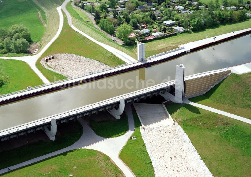 Hohenwarthe / Sachsen-Anhalt von oben - Ausgleichs- und Ersatzmaßnahmen an der Trogbrücke des Elbe-Havel-Kanales am Wasserstraßenkreuz Magdeburg / Elbe-Havel-Kanal