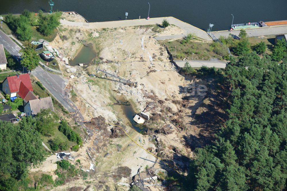 Niegripp von oben - Ausmaß der Hochwasser - Schäden an der L52 Neue Schleuse in Niegripp im Bundesland Sachsen-Anhalt