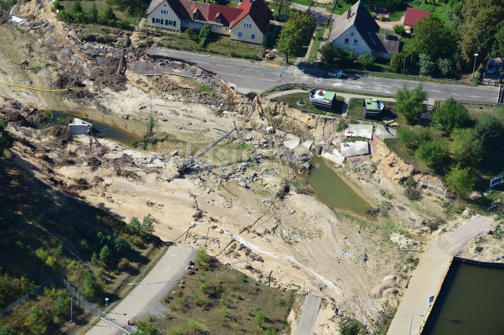 Niegripp von oben - Ausmaß der Hochwasser - Schäden an der L52 Neue Schleuse in Niegripp im Bundesland Sachsen-Anhalt