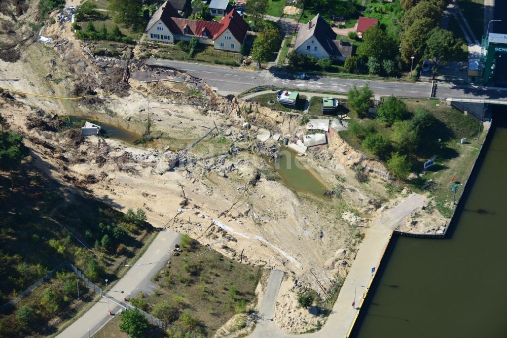 Niegripp aus der Vogelperspektive: Ausmaß der Hochwasser - Schäden an der L52 Neue Schleuse in Niegripp im Bundesland Sachsen-Anhalt