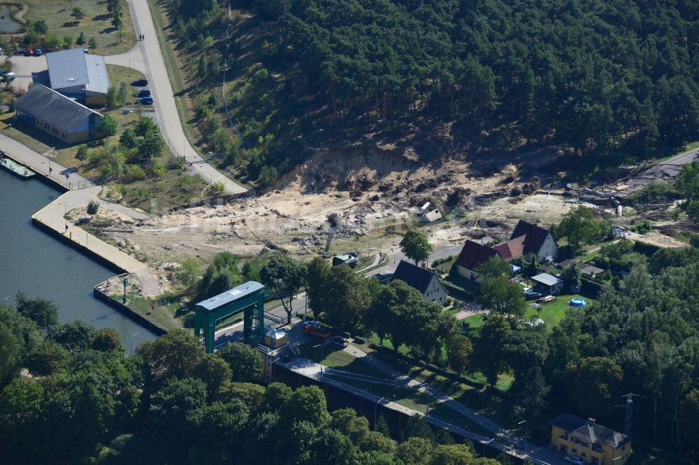 Luftbild Niegripp - Ausmaß der Hochwasser - Schäden an der L52 Neue Schleuse in Niegripp im Bundesland Sachsen-Anhalt