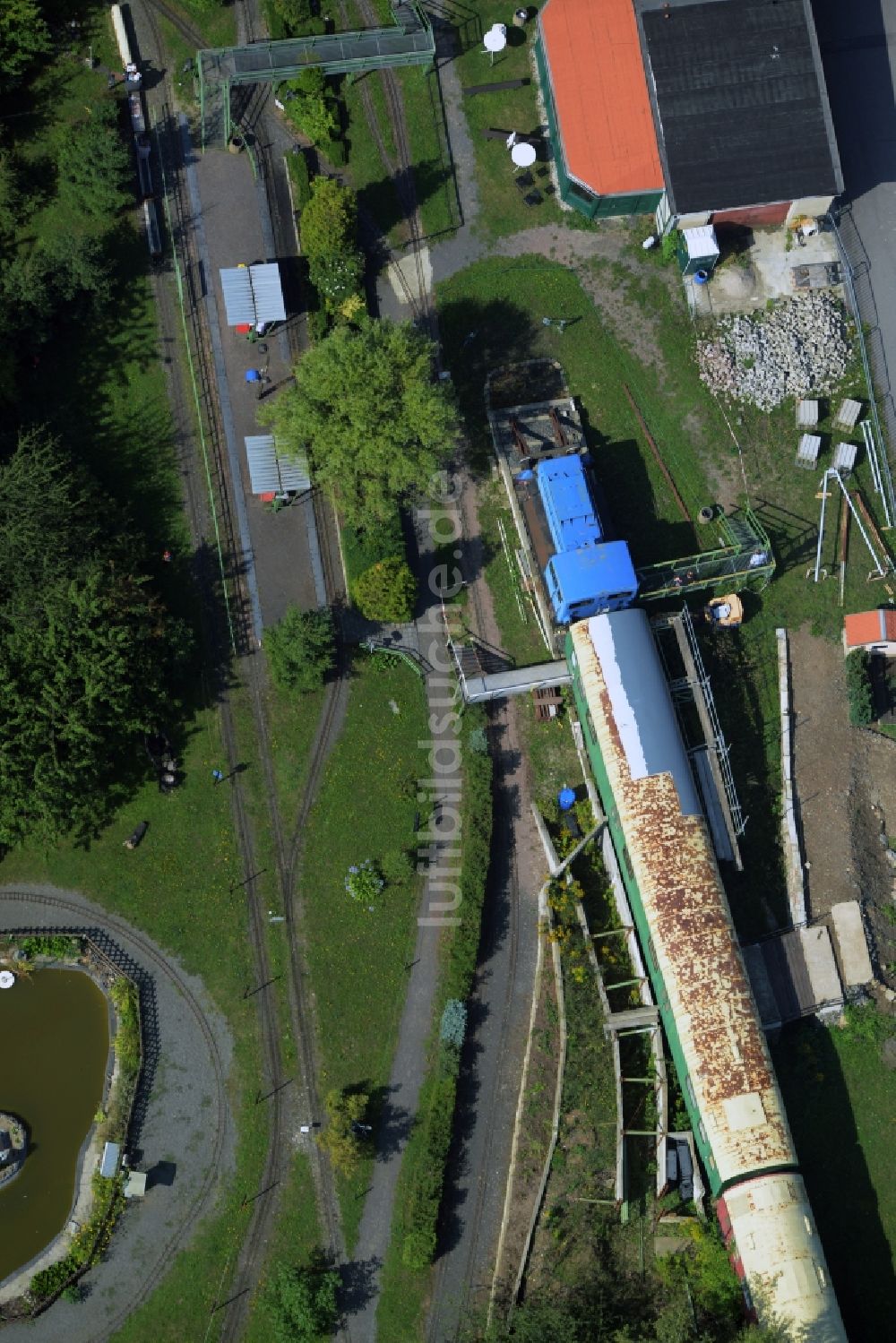 Luftaufnahme Markkleeberg - Ausstellung und Gelände des Modellbauparks Auenhain in Markkleeberg im Bundesland Sachsen