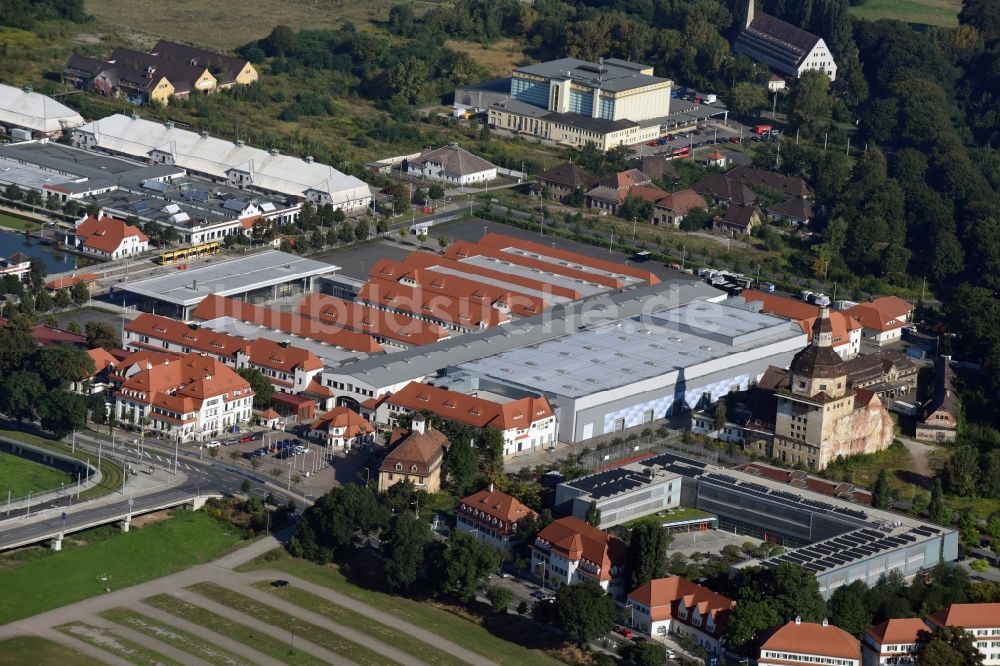 Dresden von oben - Ausstellungsgelände und Messehallen der MESSE DRESDEN GmbH in Dresden im Bundesland Sachsen