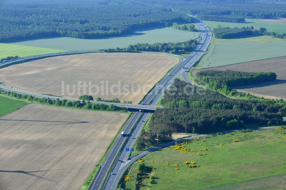 Luftbild Wittstock/Dosse - Autobahn- Abfahrt der BAB A19 - A24 bei Wittstock/Dosse im Bundesland Brandenburg