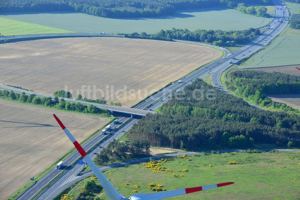 Luftaufnahme Wittstock/Dosse - Autobahn- Abfahrt der BAB A19 - A24 bei Wittstock/Dosse im Bundesland Brandenburg