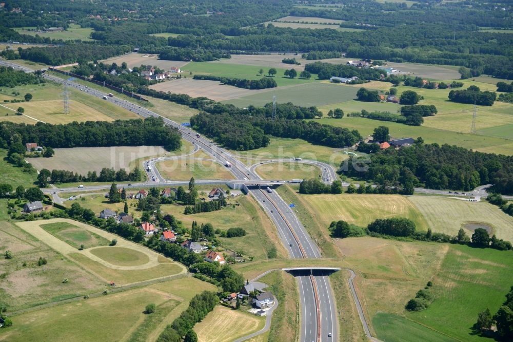 Luftbild Bielefeld - Autobahn- Abfahrt der BAB A33 Bielefeld-Senne in Bielefeld im Bundesland Nordrhein-Westfalen