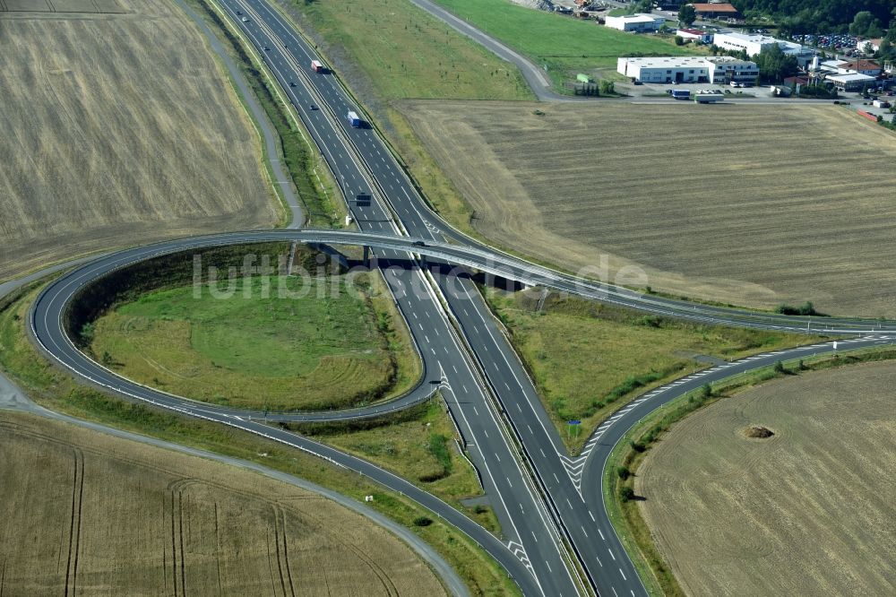 Luftaufnahme Borna - Autobahn- Abfahrt der BAB A72 in Borna im Bundesland Sachsen