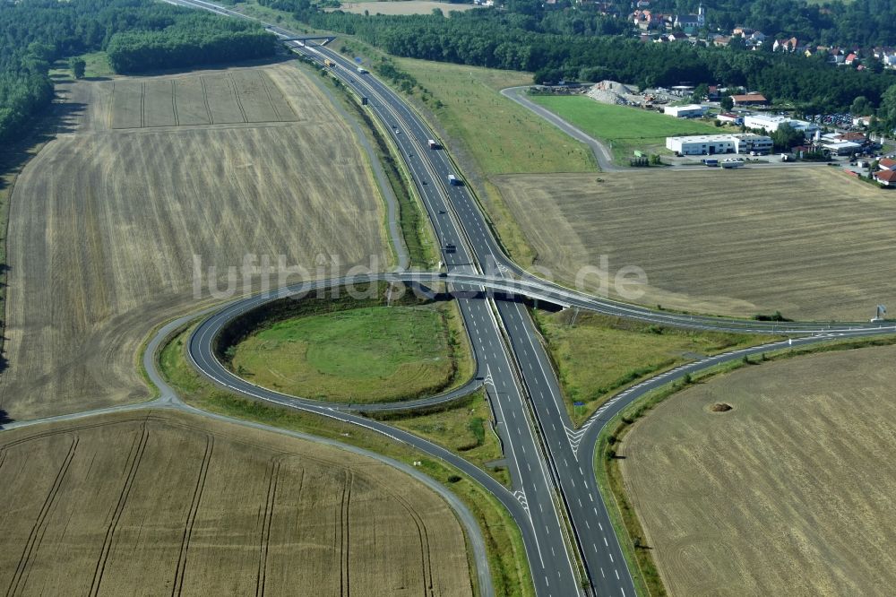 Borna von oben - Autobahn- Abfahrt der BAB A72 in Borna im Bundesland Sachsen