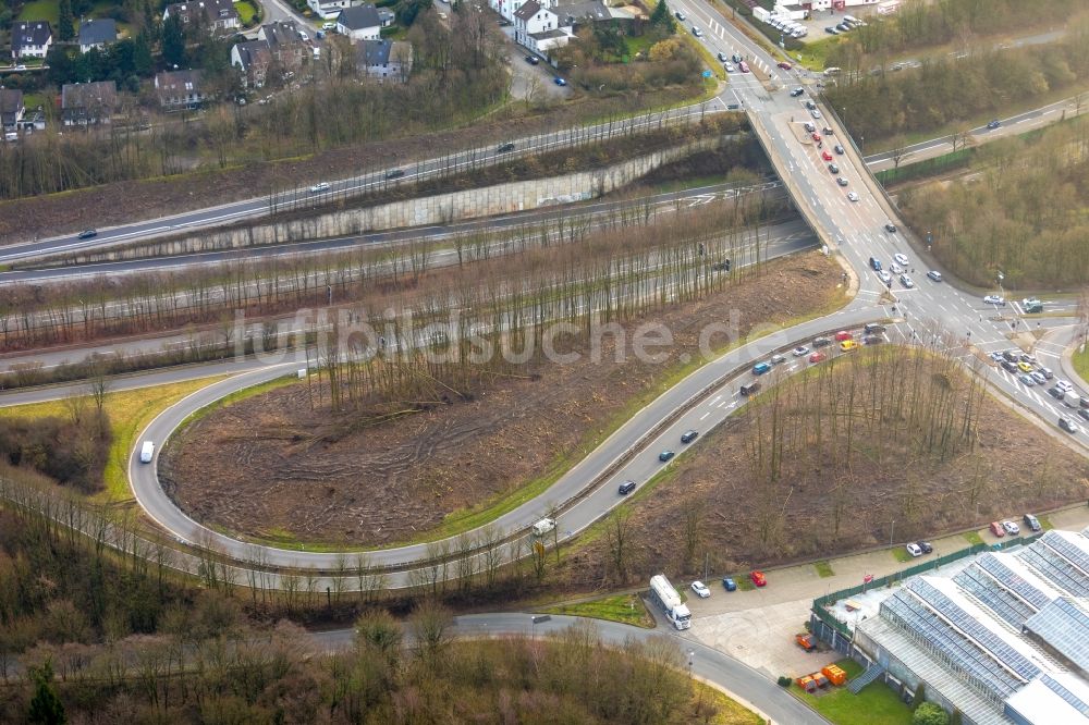 Luftbild Velbert - Autobahn- Abfahrt der BAB A44 am Dreieck Velbert-Nord in Velbert im Bundesland Nordrhein-Westfalen, Deutschland