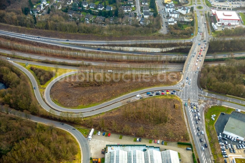 Luftaufnahme Velbert - Autobahn- Abfahrt der BAB A44 am Dreieck Velbert-Nord in Velbert im Bundesland Nordrhein-Westfalen, Deutschland