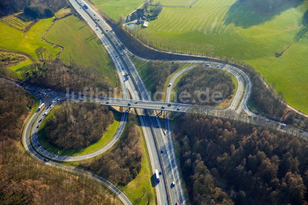 Sprockhövel von oben - Autobahn- Abfahrt der BAB A43 - B234 in Sprockhövel im Bundesland Nordrhein-Westfalen