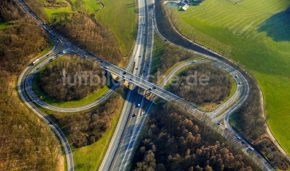 Sprockhövel aus der Vogelperspektive: Autobahn- Abfahrt der BAB A43 - B234 in Sprockhövel im Bundesland Nordrhein-Westfalen