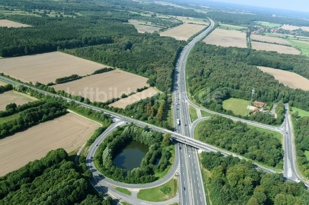 Talkau von oben - Autobahn- Abfahrt der BAB A24 in Talkau im Bundesland Schleswig-Holstein