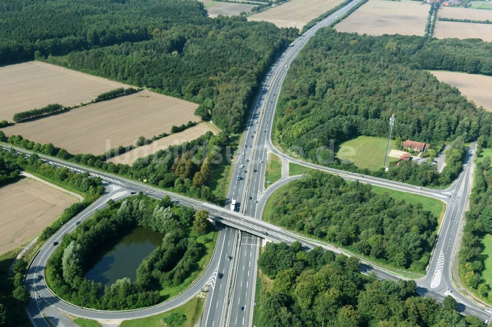 Talkau aus der Vogelperspektive: Autobahn- Abfahrt der BAB A24 in Talkau im Bundesland Schleswig-Holstein