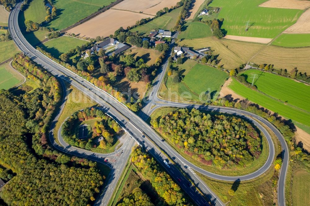 Luftbild Meschede - Autobahn- Abfahrt der BAB A46 Wennemen in Meschede im Bundesland Nordrhein-Westfalen