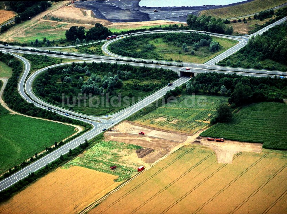 Luftaufnahme Kamp-Lintfort - Autobahn- Abfahrt der BAB A57 zur Bundesstraße 510 in Kamp-Lintfort im Bundesland Nordrhein-Westfalen