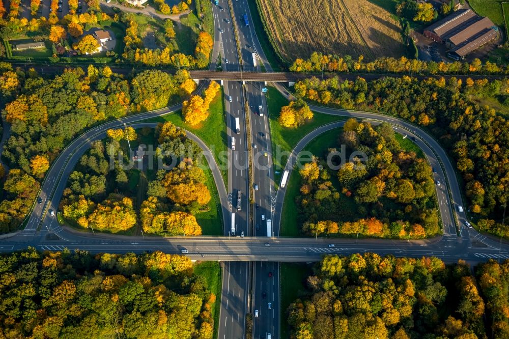 Gladbeck von oben - Autobahn- Abfahrt Gladbeck-Ellinghorst der BAB A2 in Gladbeck im Bundesland Nordrhein-Westfalen