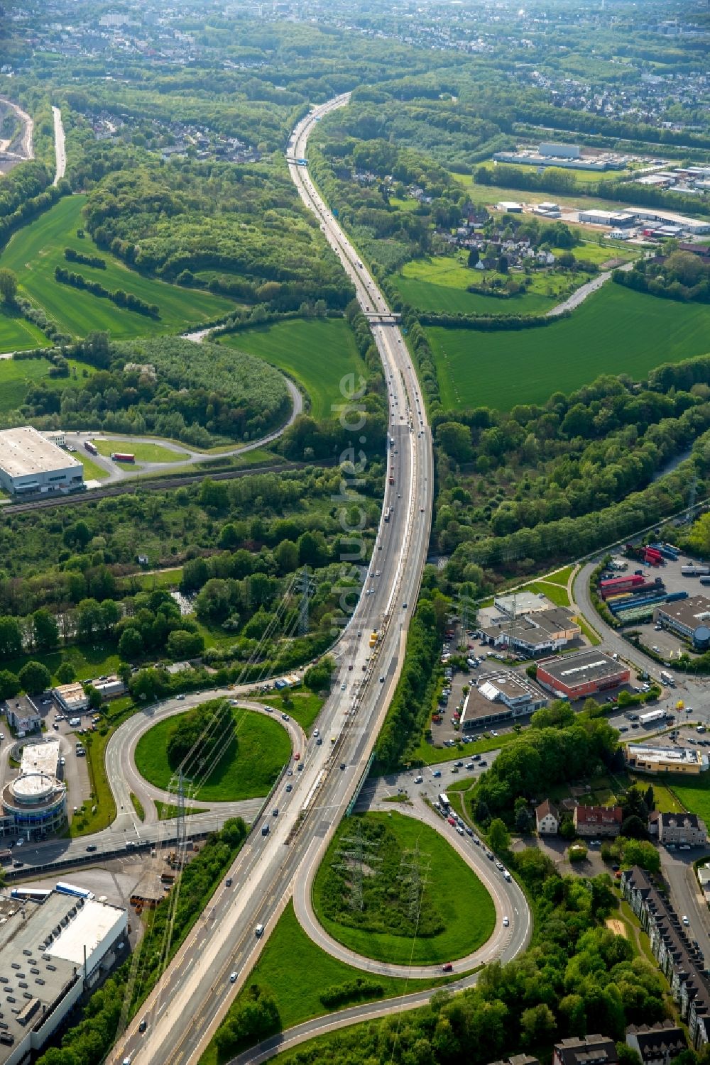 Luftaufnahme Hagen - Autobahn- Abfahrt der A46 in Hagen im Bundesland Nordrhein-Westfalena