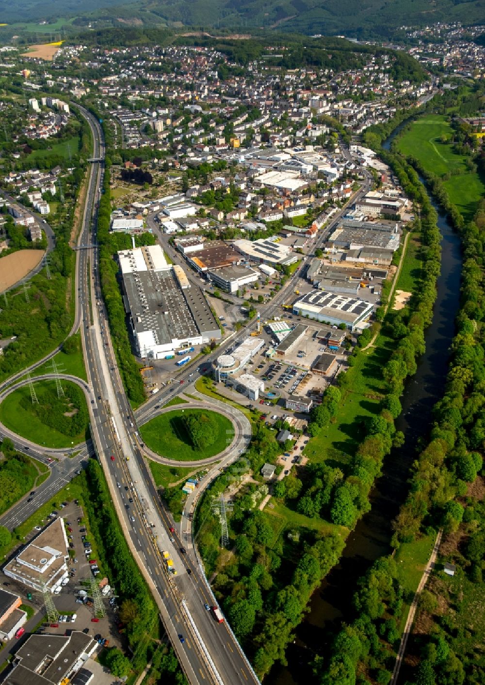 Luftaufnahme Hagen - Autobahn- Abfahrt der A46 in Hagen im Bundesland Nordrhein-Westfalena