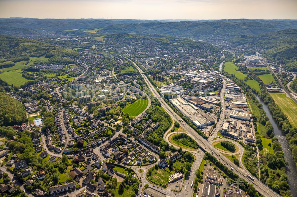 Luftaufnahme Hagen - Autobahn- Abfahrt der A46 in Hagen im Bundesland Nordrhein-Westfalena