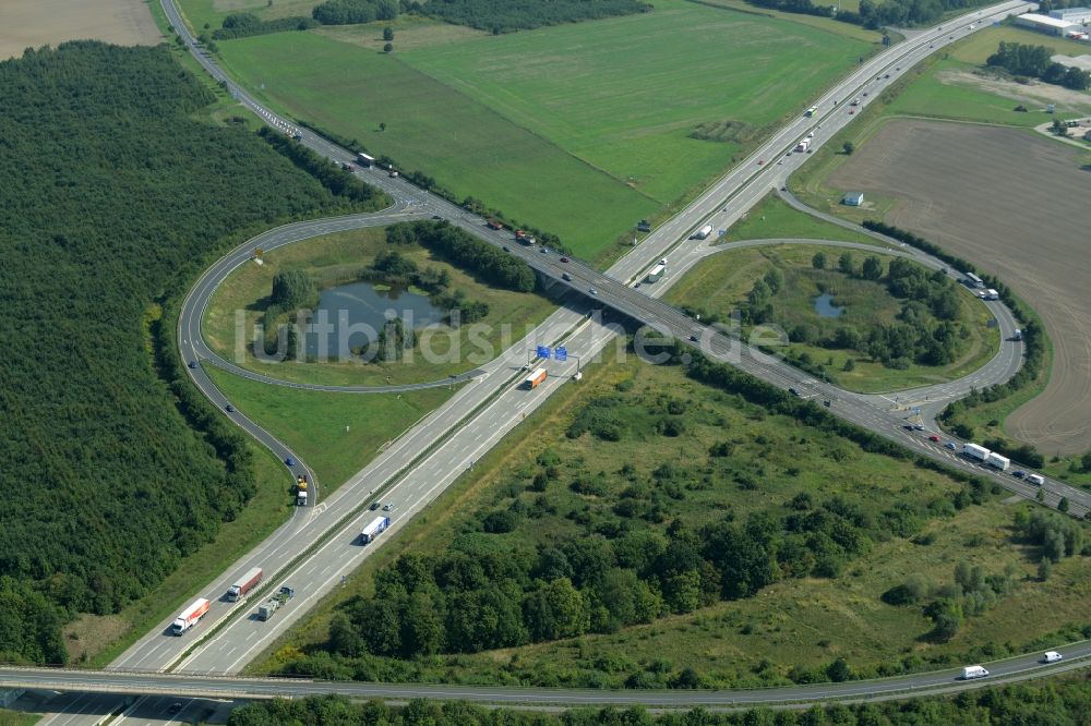 Leipzig von oben - Autobahn- Abfahrt Leipzig-Ost der BAB A14 in Leipzig im Bundesland Sachsen