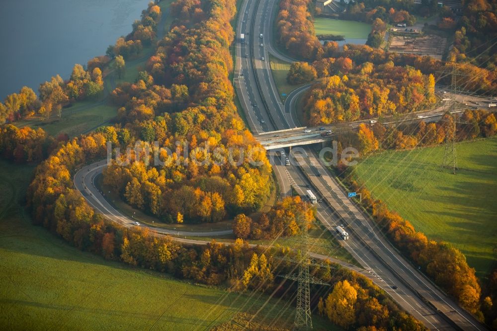 Witten aus der Vogelperspektive: Autobahn- Abfahrt Witten-Herbede der Bundesautobahn A43 in Witten im Bundesland Nordrhein-Westfalen