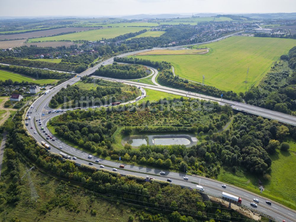 Luftaufnahme Bannewitz - Autobahn- Anschlussstelle der BAB A17 Dresden-Südvorstadt in Bannewitz im Bundesland Sachsen, Deutschland