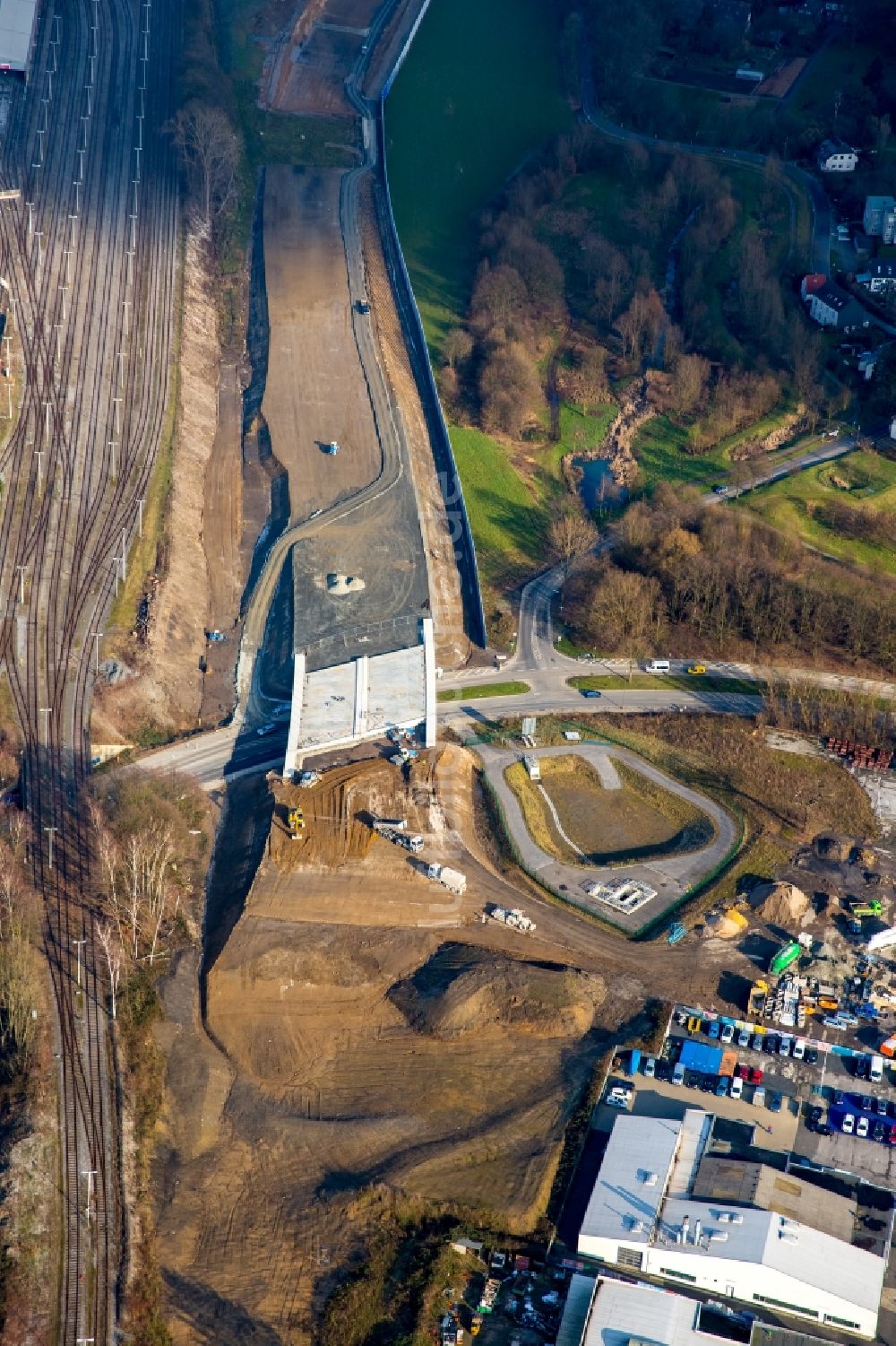 Bochum von oben - Autobahn- Ausbau und Spur- Verbreiterung im Streckenverlauf der BAB A44 in Bochum im Bundesland Nordrhein-Westfalen