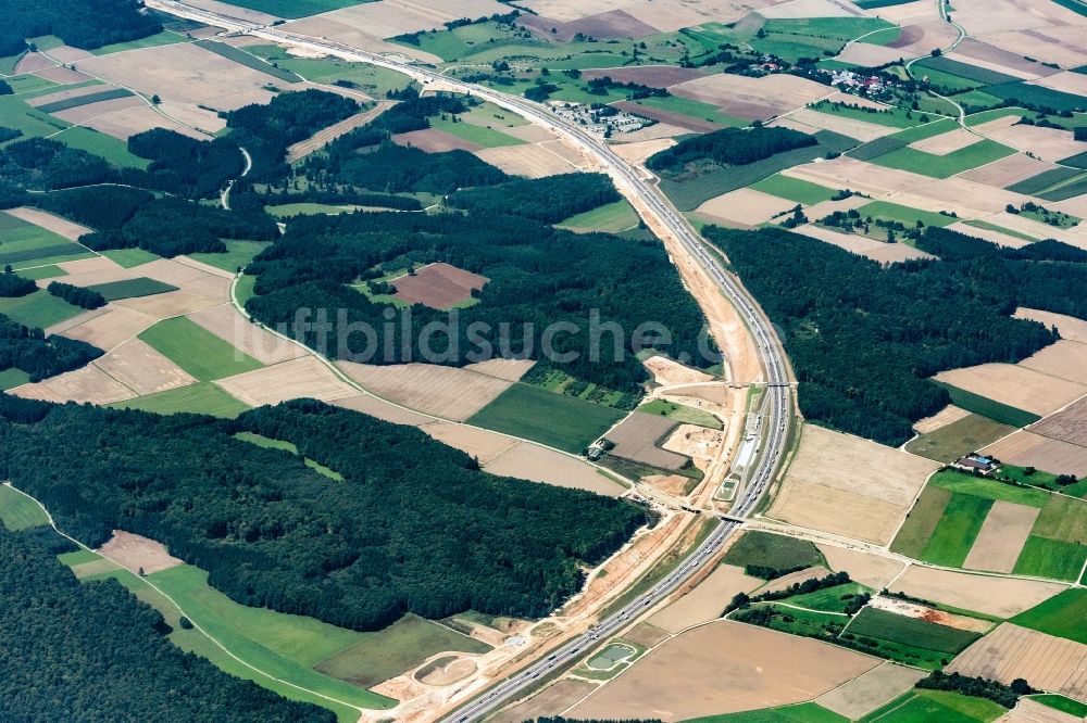 Dornstadt aus der Vogelperspektive: Autobahn- Ausbau und Spur- Verbreiterung im Streckenverlauf der BAB A8 in Dornstadt im Bundesland Baden-Württemberg, Deutschland