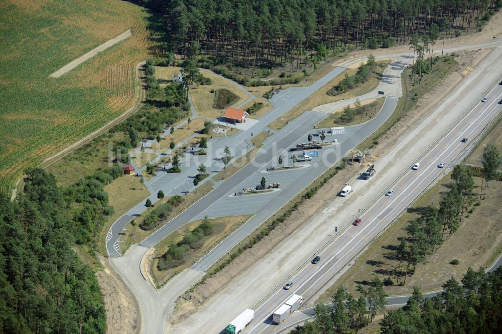 Neu Waltersdorf von oben - Autobahn- Ausbau und Spur- Verbreiterung im Streckenverlauf der BAB A12 E30 in Neu Waltersdorf im Bundesland Brandenburg