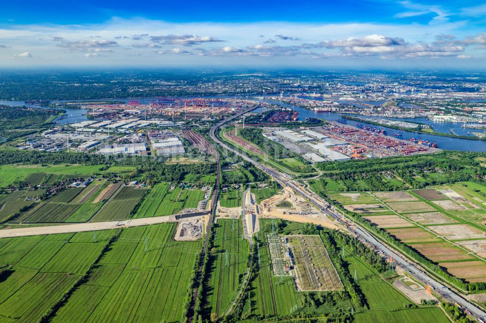 Luftbild Hamburg - Autobahn- Baustellen entlang der Trasse und des Streckenverlaufes Anschußstelle A26 A7 in Hamburg, Deutschland