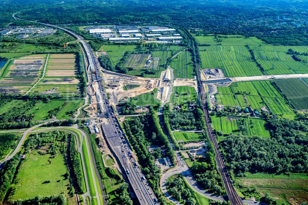 Hamburg von oben - Autobahn- Baustellen entlang der Trasse und des Streckenverlaufes Anschußstelle A26 A7 in Hamburg, Deutschland