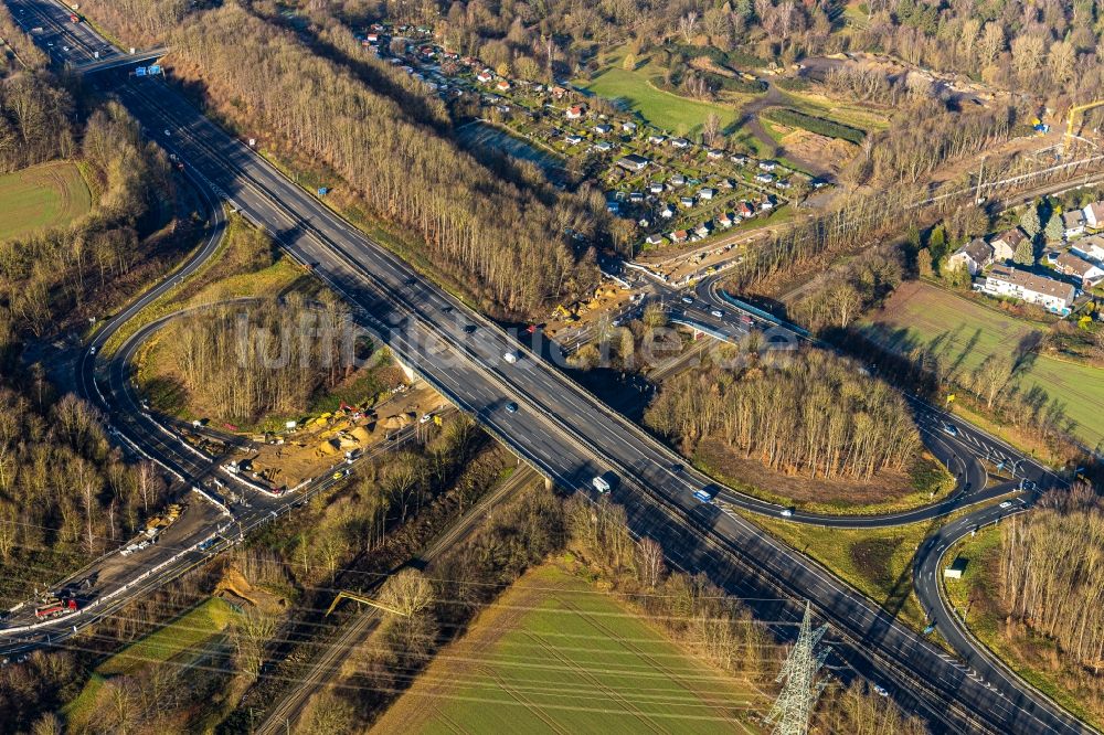 Witten aus der Vogelperspektive: Autobahn- Baustellen entlang der Trasse und des Streckenverlaufes der BAB A44 in Witten im Bundesland Nordrhein-Westfalen, Deutschland