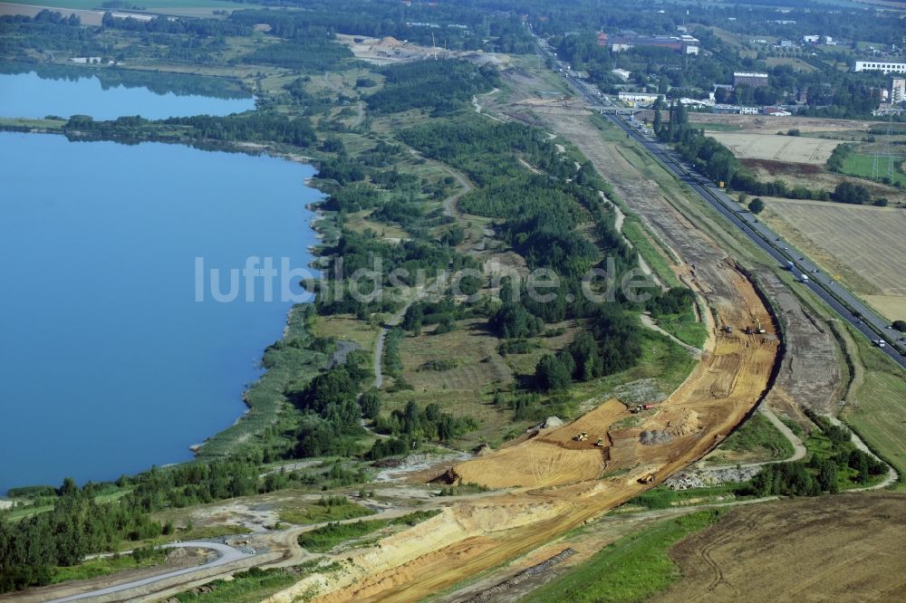 Luftbild Borna - Autobahn- Baustellen entlang der Trasse und des Streckenverlaufes der Bundesstraße B95 zur BAB A72 in Borna im Bundesland Sachsen