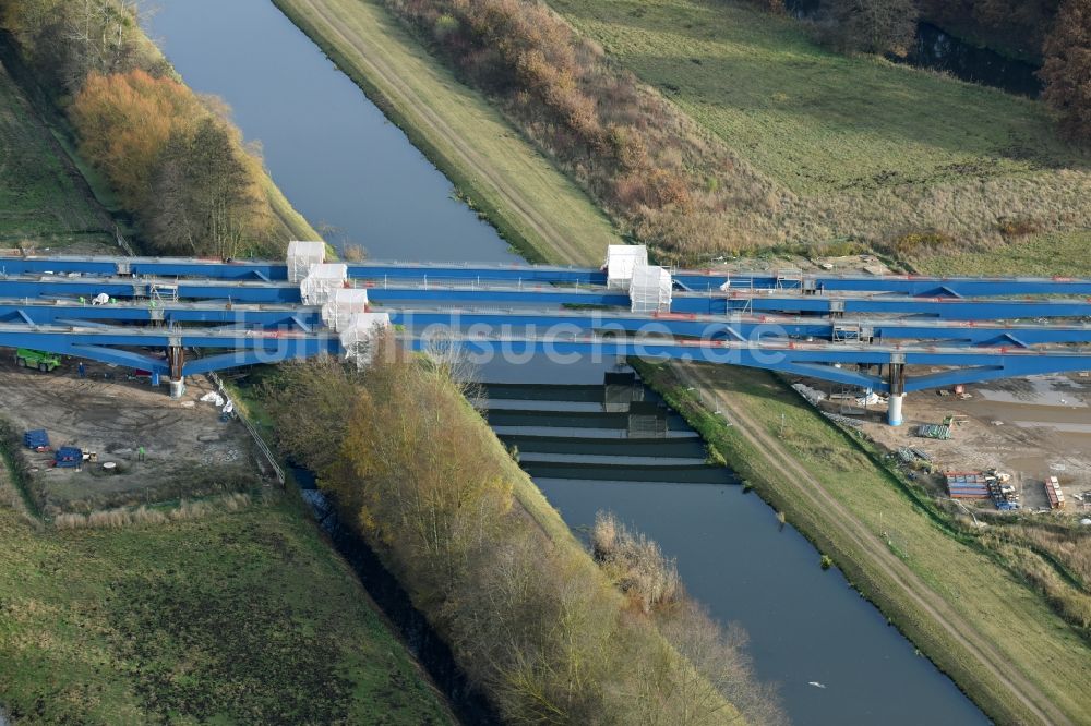 Grabow von oben - Autobahn- Baustellen entlang der Trasse und des Streckenverlaufes der Eldebrücke im Zuge des Neubaus der BAB A14 in Fresenbrügge im Bundesland Mecklenburg-Vorpommern