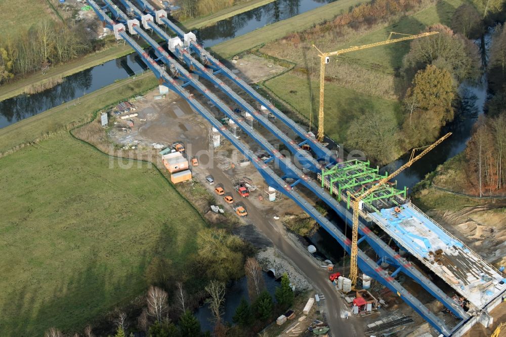 Grabow von oben - Autobahn- Baustellen entlang der Trasse und des Streckenverlaufes der Eldebrücke im Zuge des Neubaus der BAB A14 in Fresenbrügge im Bundesland Mecklenburg-Vorpommern