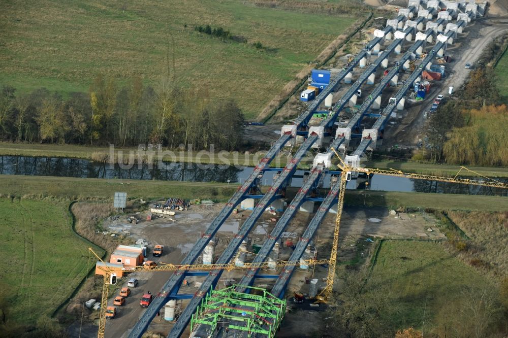 Grabow von oben - Autobahn- Baustellen entlang der Trasse und des Streckenverlaufes der Eldebrücke im Zuge des Neubaus der BAB A14 in Fresenbrügge im Bundesland Mecklenburg-Vorpommern