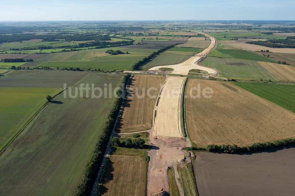 Tornau aus der Vogelperspektive: Autobahn- Baustellen entlang der Trasse und des Streckenverlaufes der A14 Nordverlängerung in Tornau im Bundesland Sachsen-Anhalt, Deutschland