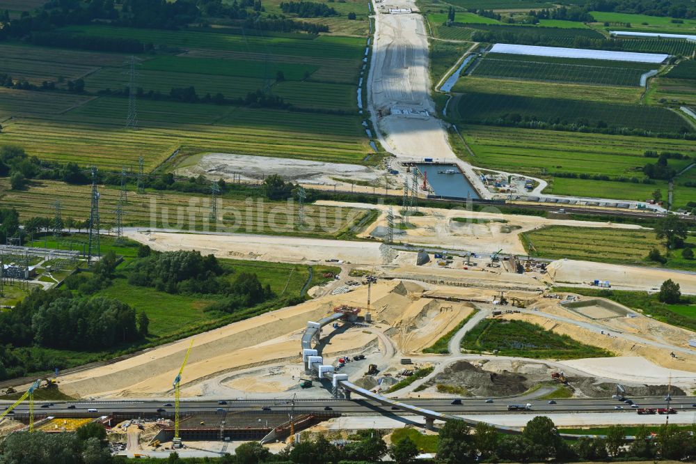 Luftbild Hamburg - Autobahn- Baustellen entlang der Trasse und des Streckenverlaufes der A26 West in Hamburg, Deutschland