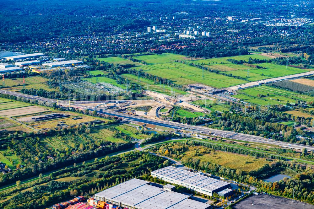 Luftaufnahme Hamburg - Autobahn- Baustellen entlang der Trasse und des Streckenverlaufes der A26 West in Hamburg, Deutschland