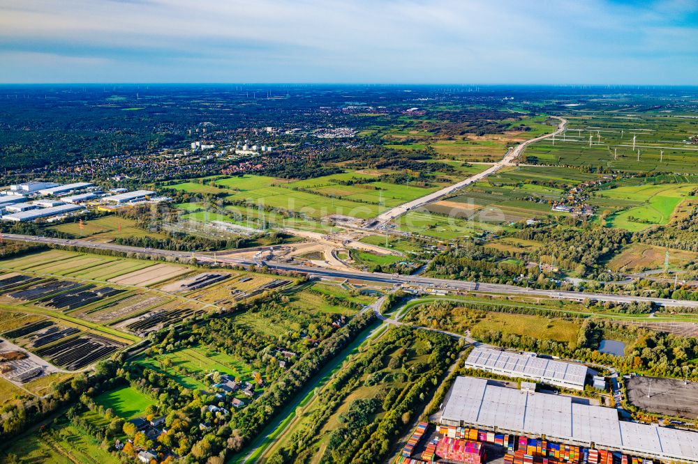 Hamburg von oben - Autobahn- Baustellen entlang der Trasse und des Streckenverlaufes der A26 West in Hamburg, Deutschland